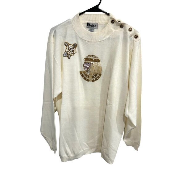 Vintage Kobe Sweater Button Shoulder Egyptian Sequin SZ 14 - Picture 1 of 12